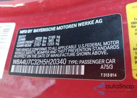 2017 BMW 430I from USA, damaged, VIN WBA4U7C32H5H20340
